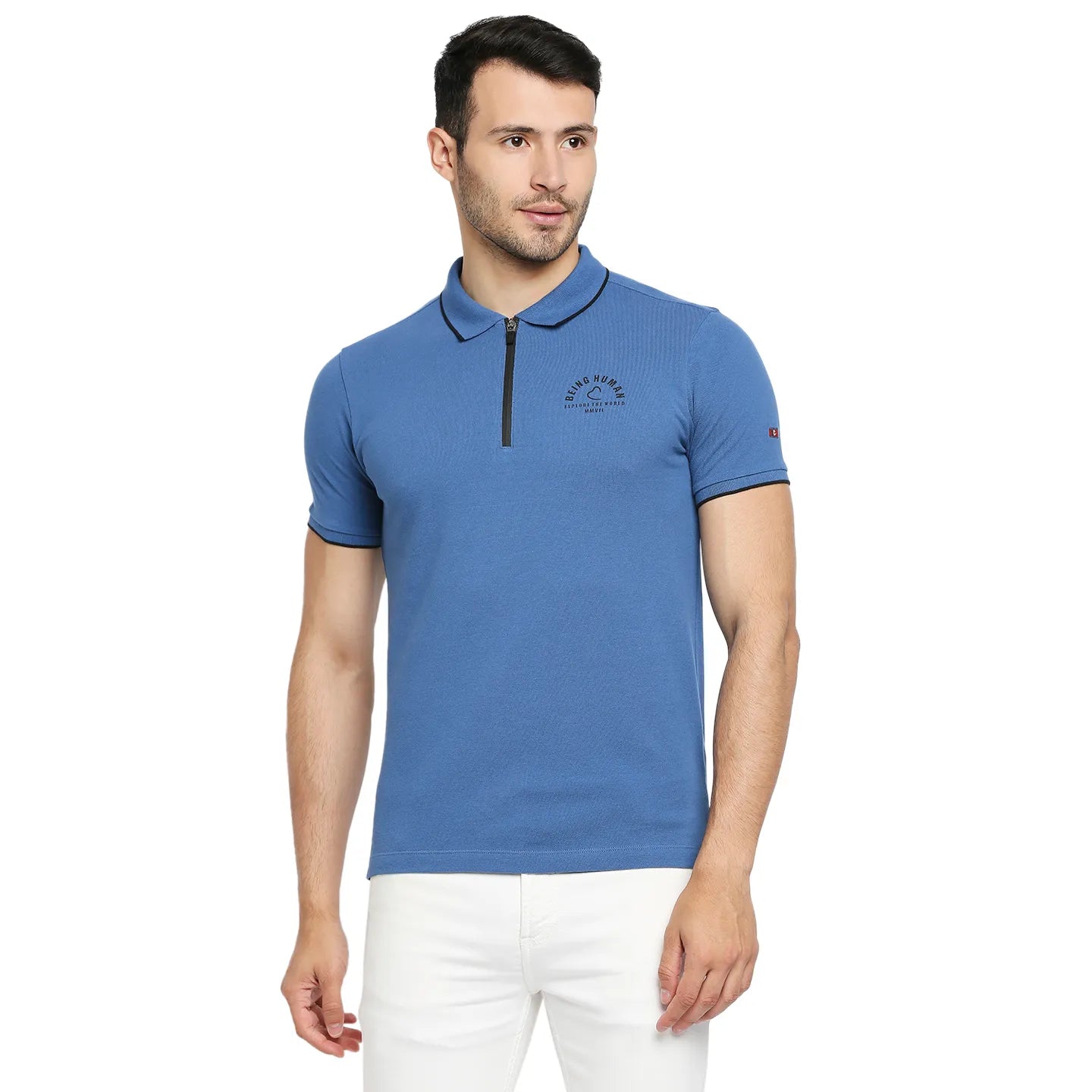 Being Human Clothing Men Regular Fit Polo Neck T-Shirts-Blue
