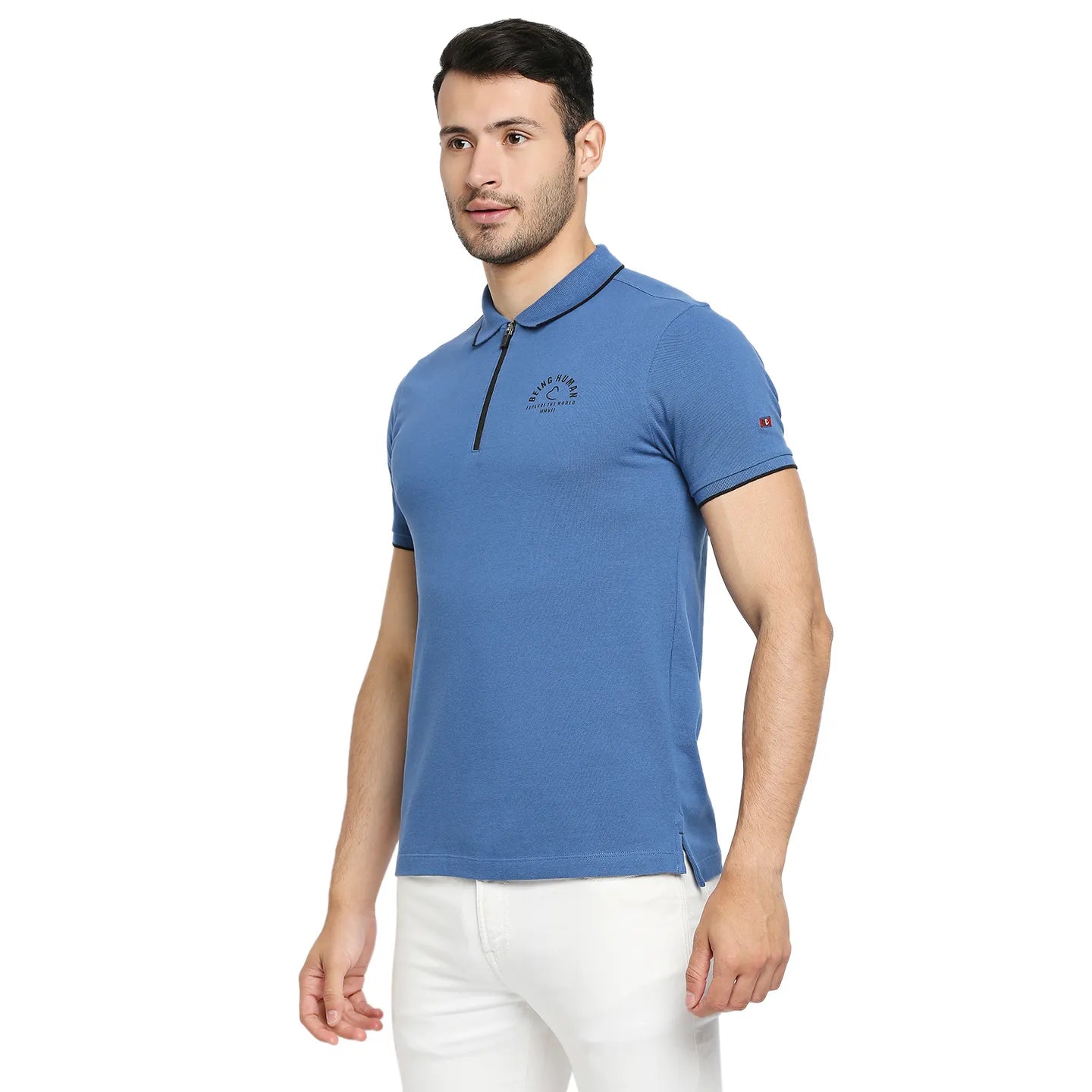 Being Human Clothing Men Regular Fit Polo Neck T-Shirts-Blue