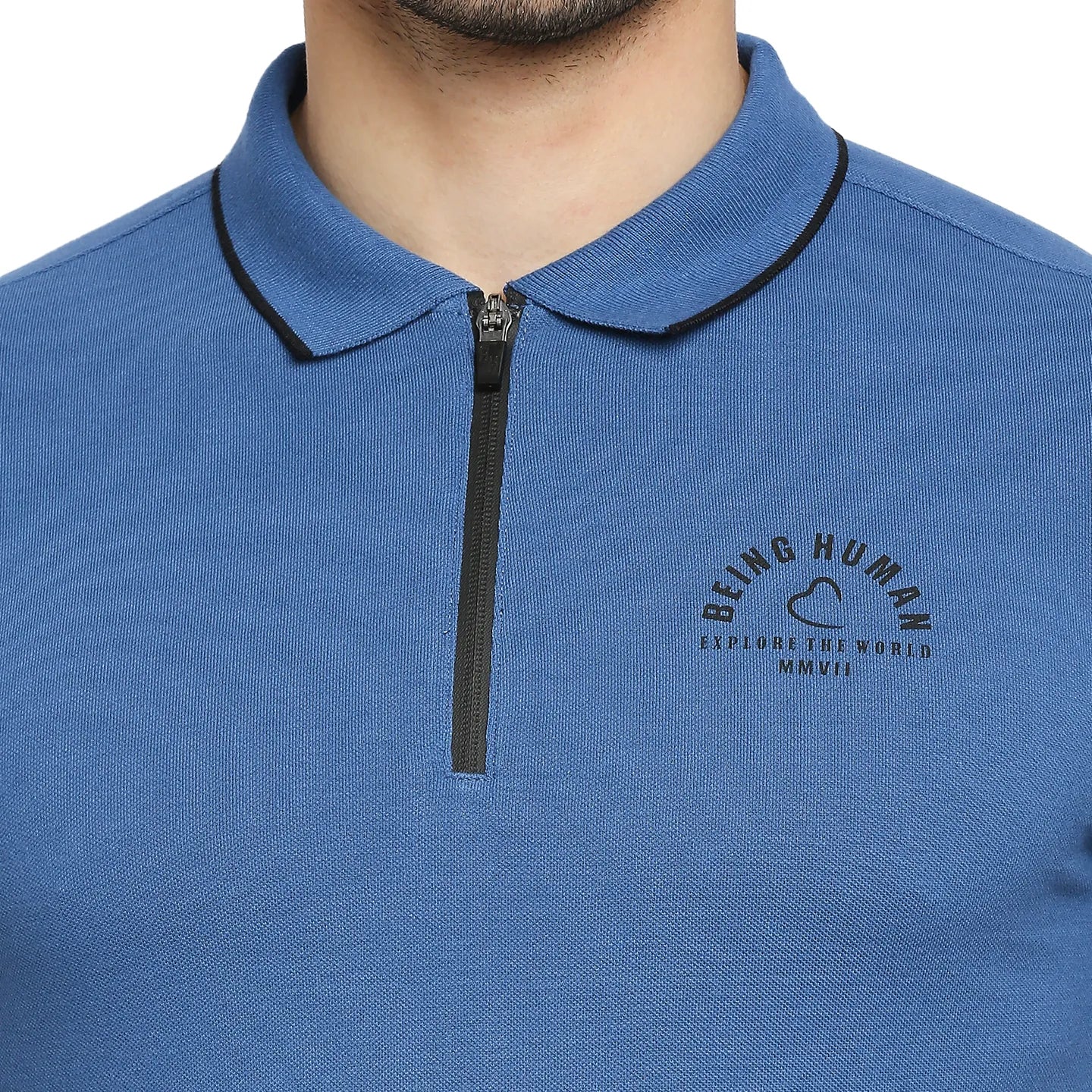 Being Human Clothing Men Regular Fit Polo Neck T-Shirts-Blue
