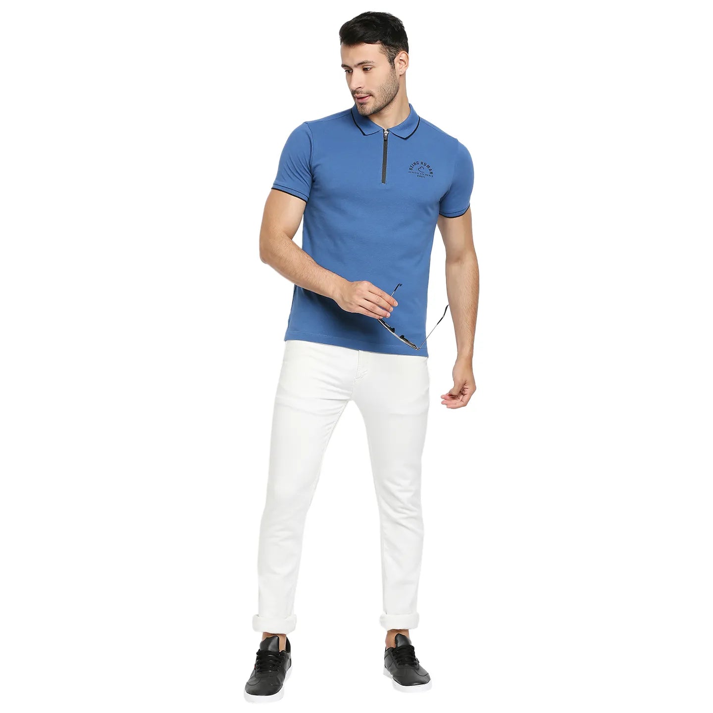 Being Human Clothing Men Regular Fit Polo Neck T-Shirts-Blue