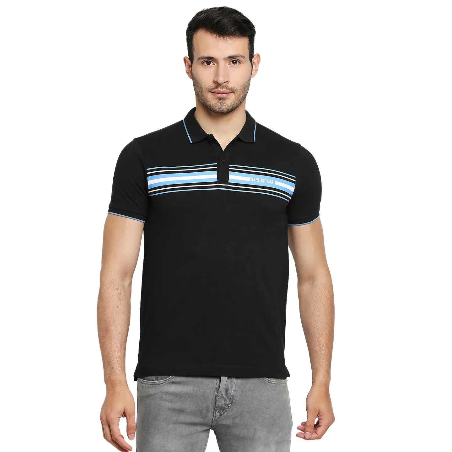 Black Regular Fit Men's Polo T-Shirt by Being Human Clothing