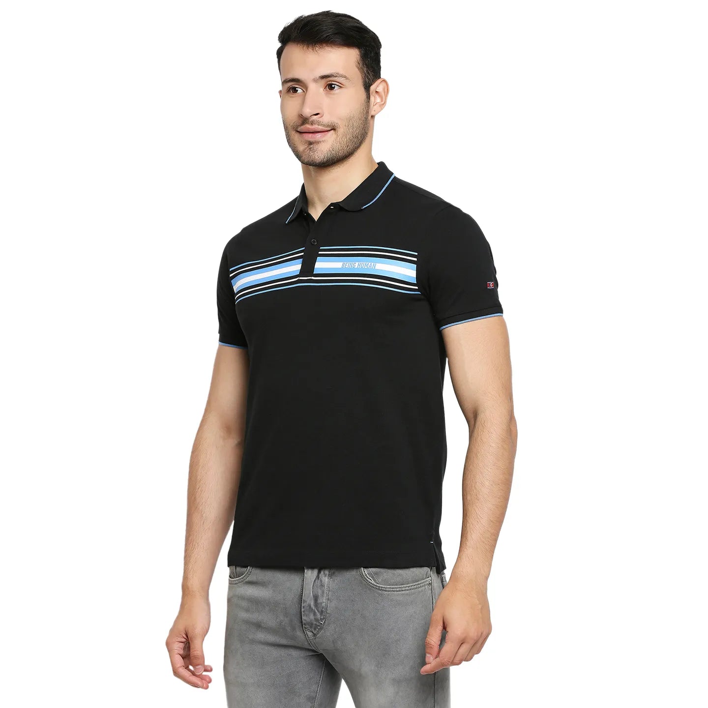 Black Regular Fit Men's Polo T-Shirt by Being Human Clothing