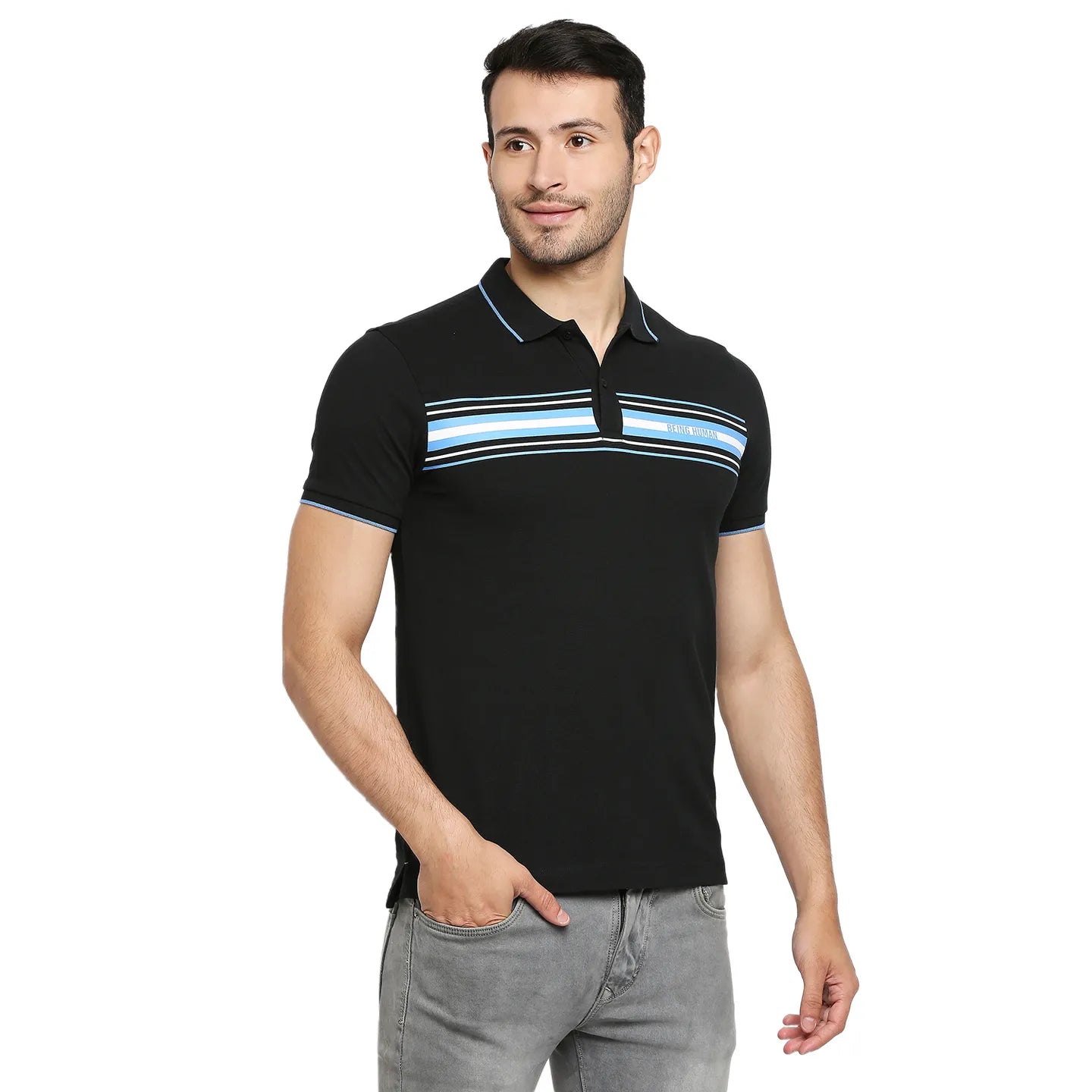 Black Regular Fit Men's Polo T-Shirt by Being Human Clothing