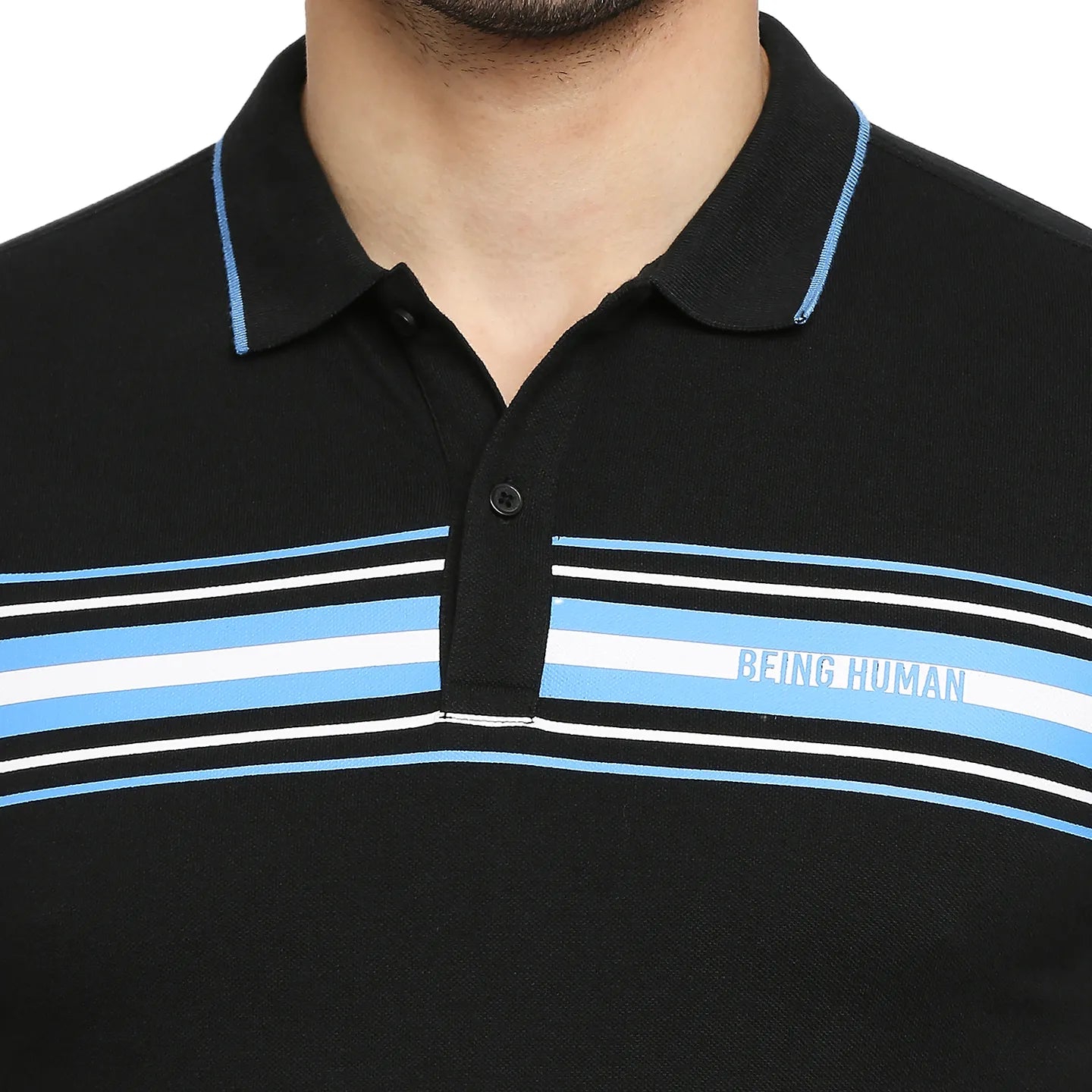 Black Regular Fit Men's Polo T-Shirt by Being Human Clothing