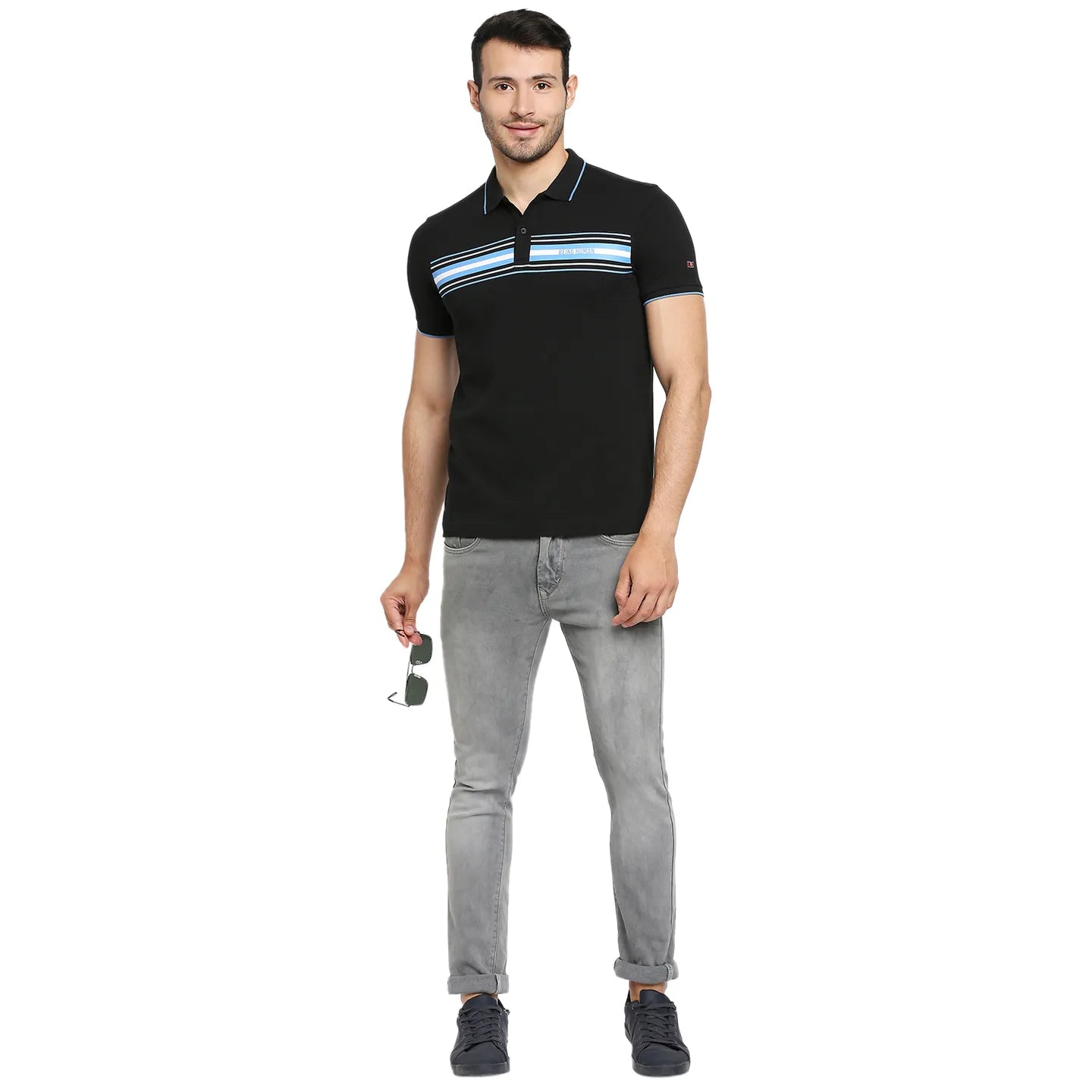 Black Regular Fit Men's Polo T-Shirt by Being Human Clothing