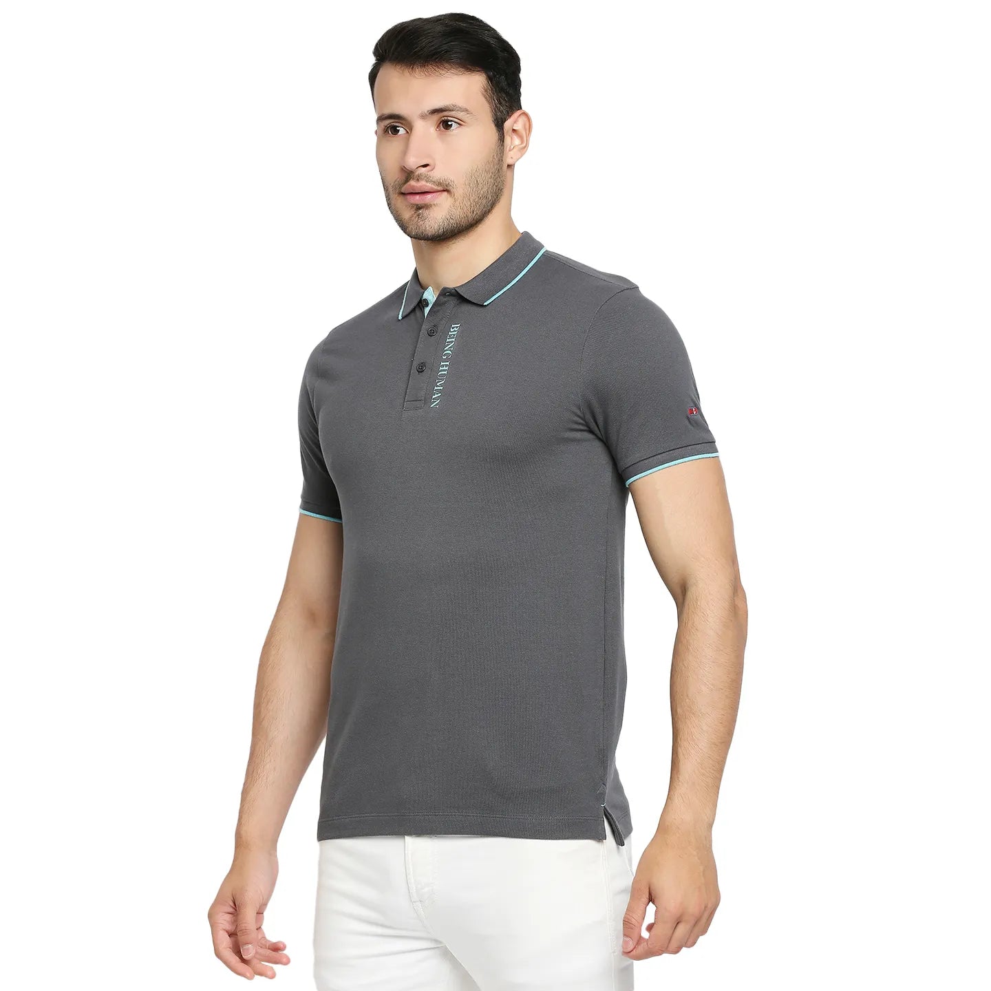 Being Human Clothing Men Regular Fit Polo Neck T-Shirts-Charcoal