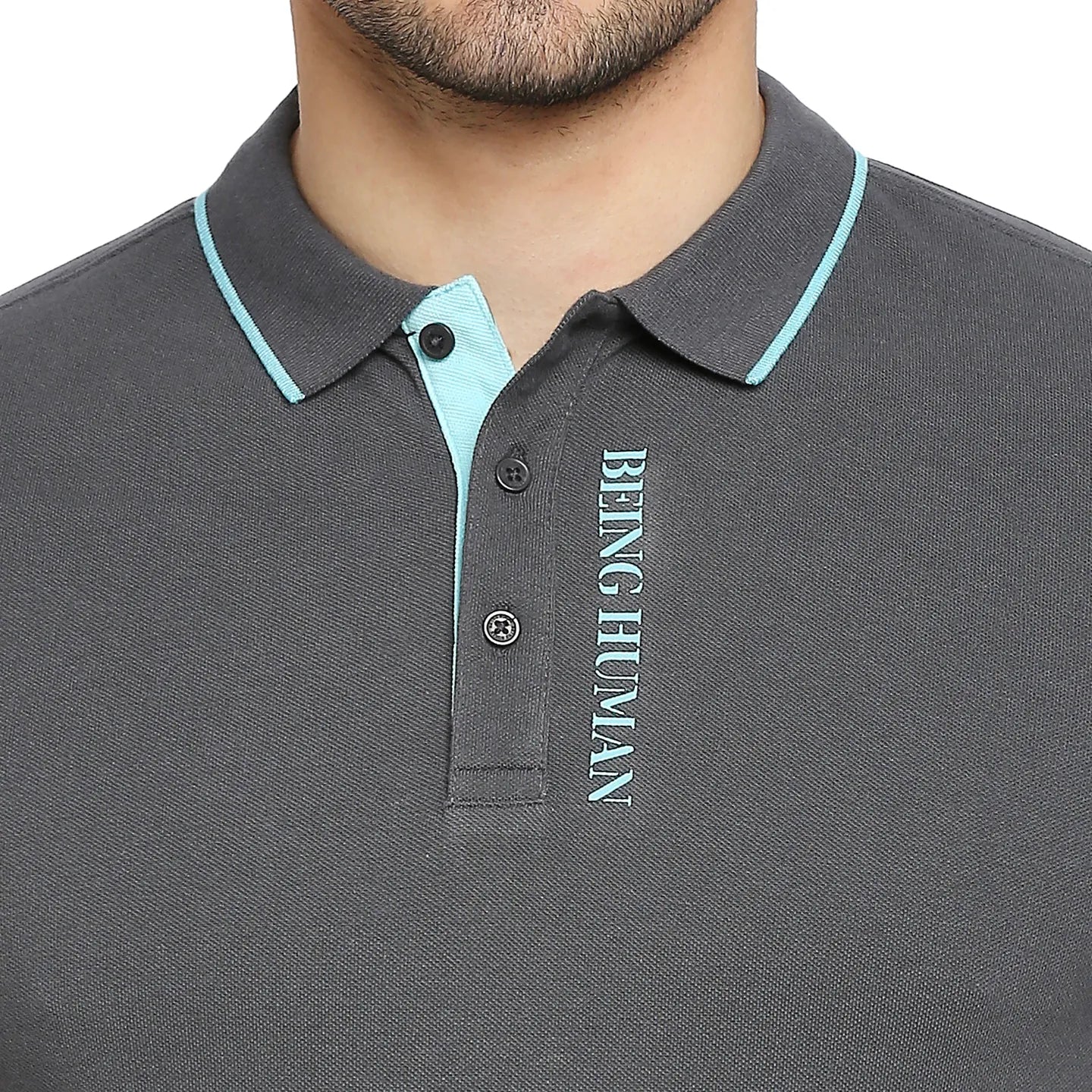 Being Human Clothing Men Regular Fit Polo Neck T-Shirts-Charcoal