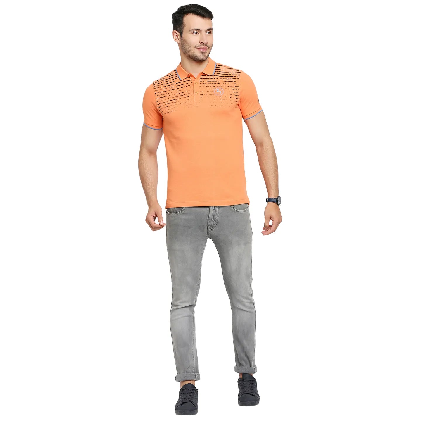 Being Human Clothing Men Regular Fit Polo Neck T-Shirts-Sunset Orange