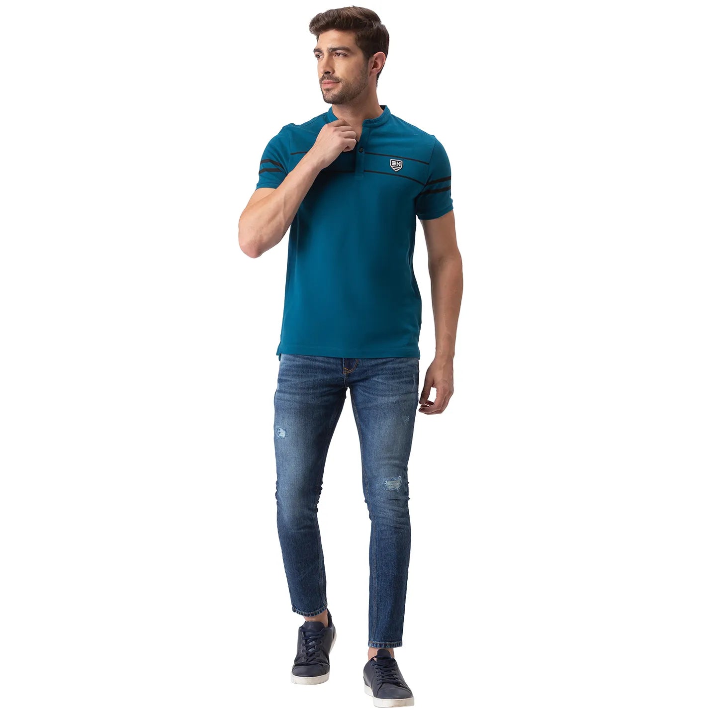 Being Human Clothing Men Regular Fit Collared T-Shirts-Ocean Blue