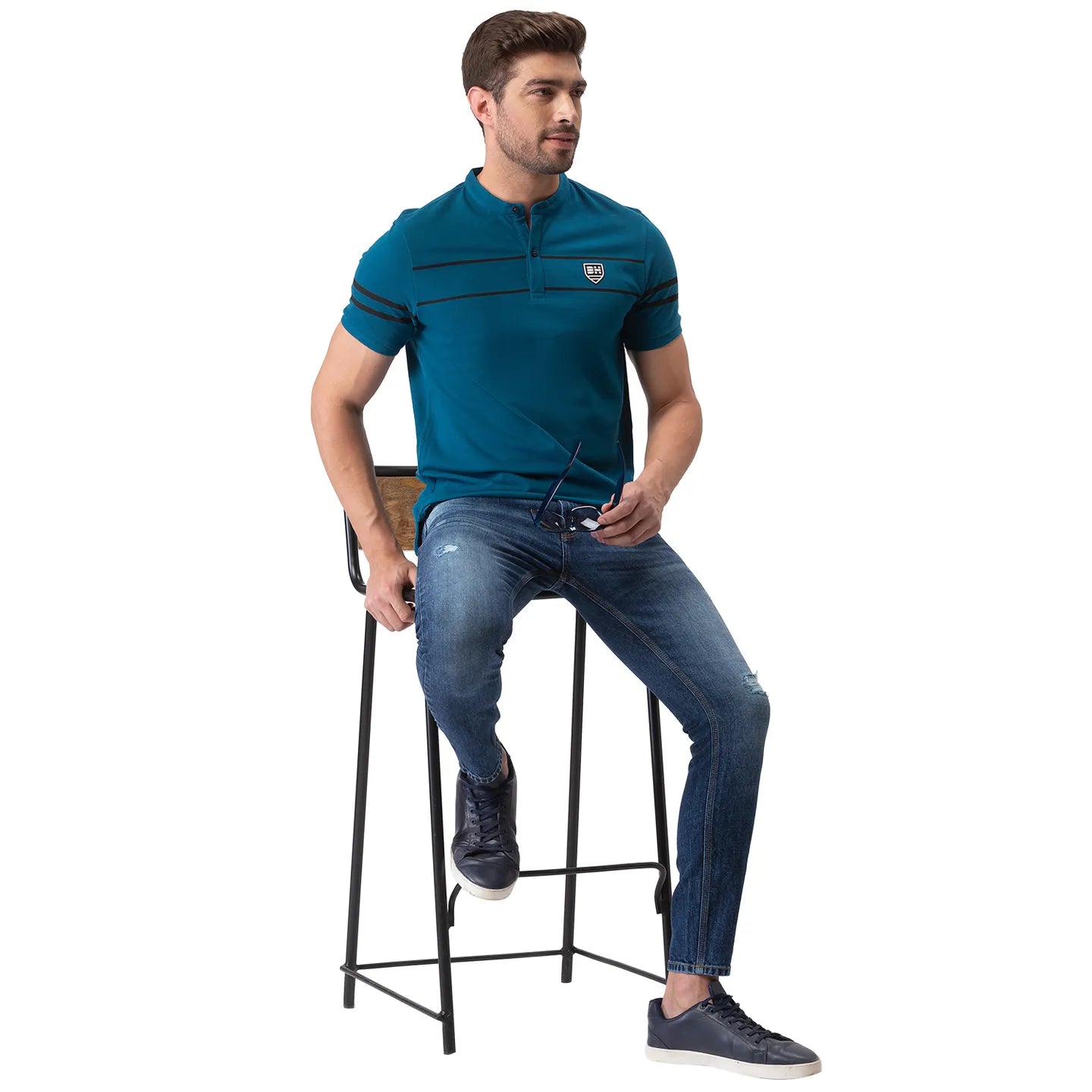 Being Human Clothing Men Regular Fit Collared T-Shirts-Ocean Blue