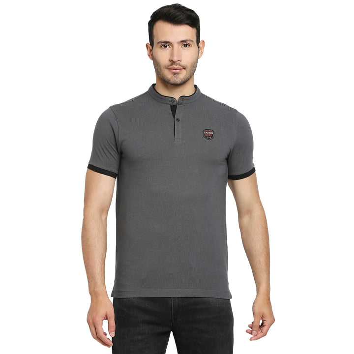 Grey Regular Fit Men's Polo T-Shirt