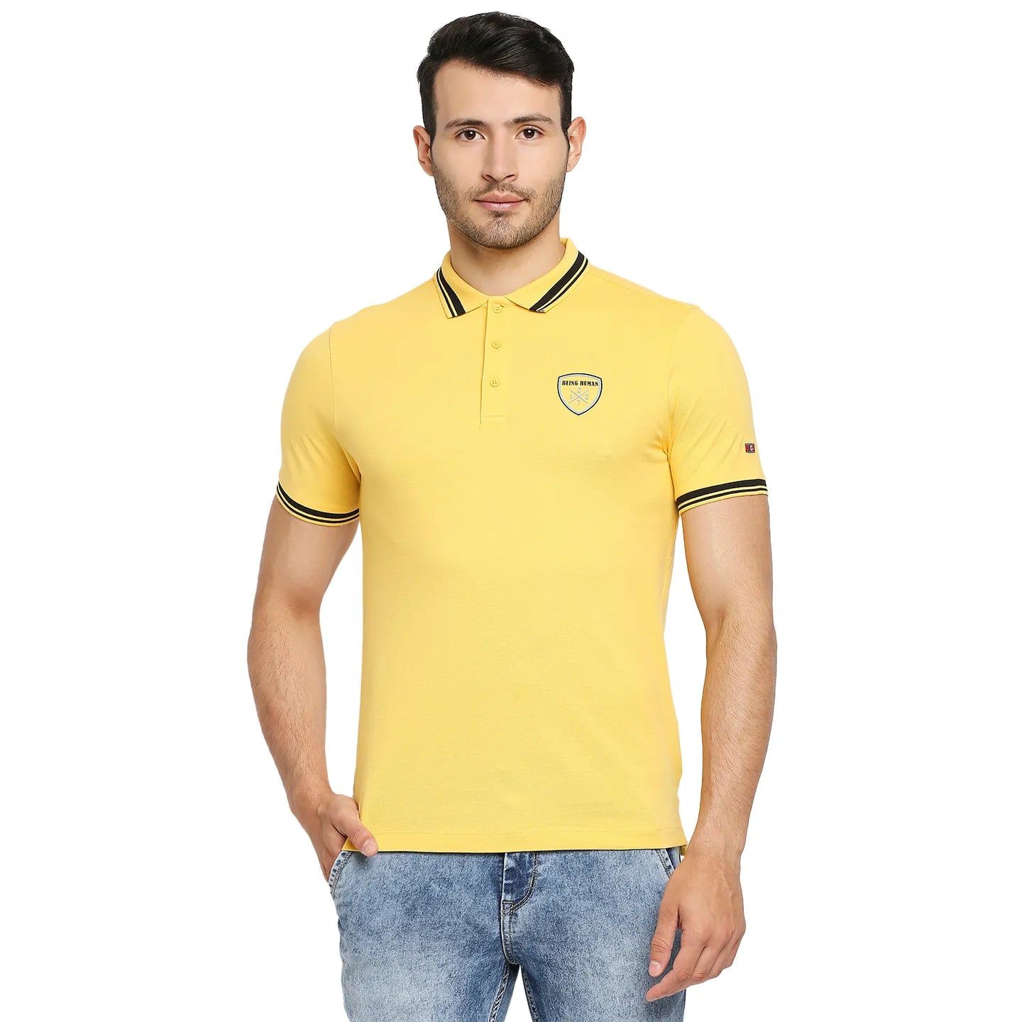Yellow Regular Fit Men's Polo T-Shirt by Being Human Clothing