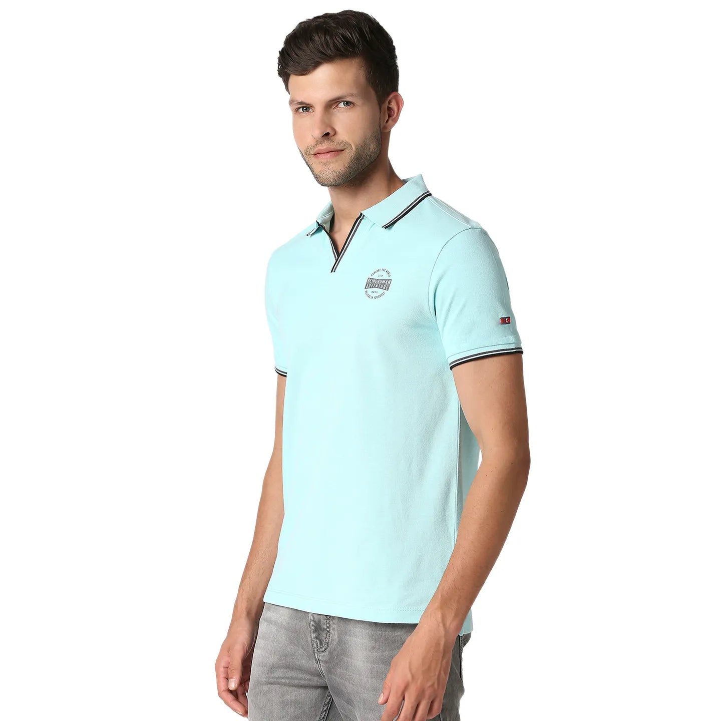 Being Human Clothing Men Regular Fit Polo Neck T-Shirts-Aqua