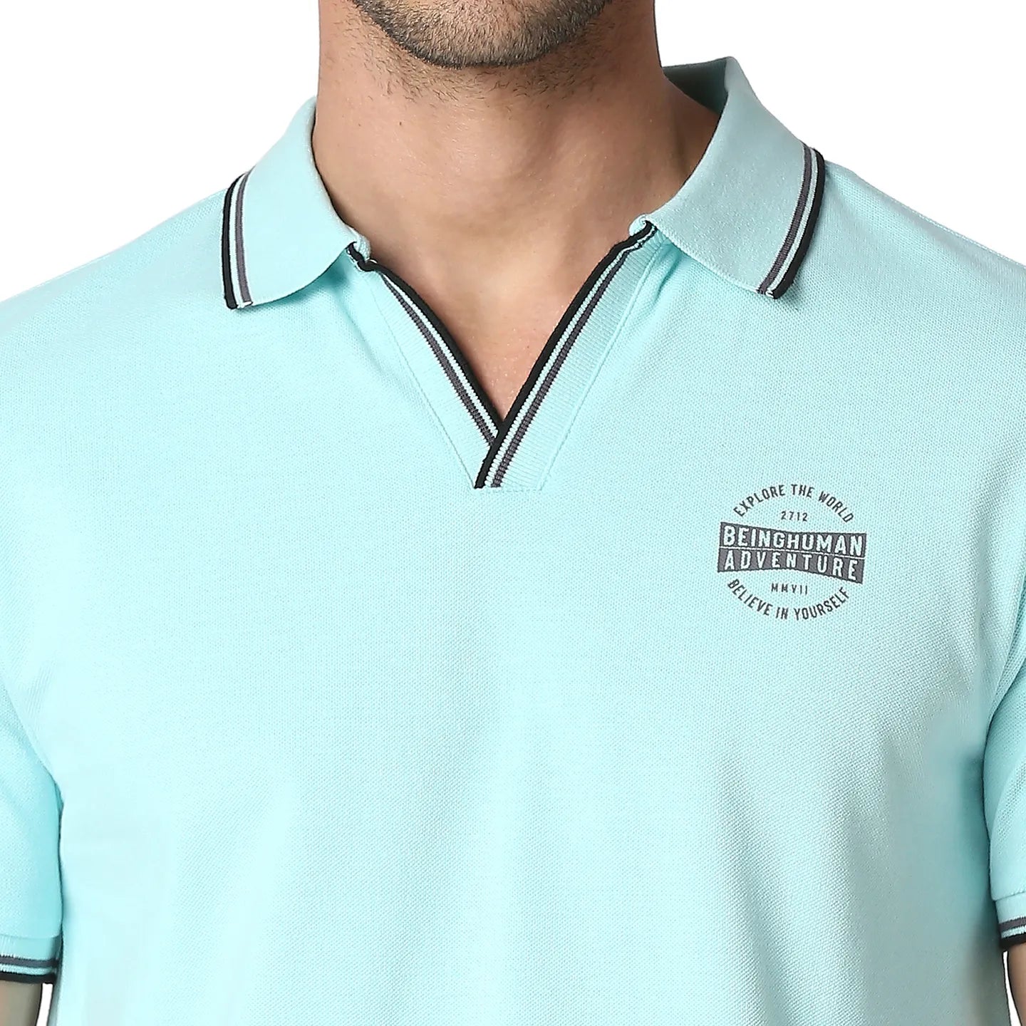 Being Human Clothing Men Regular Fit Polo Neck T-Shirts-Aqua