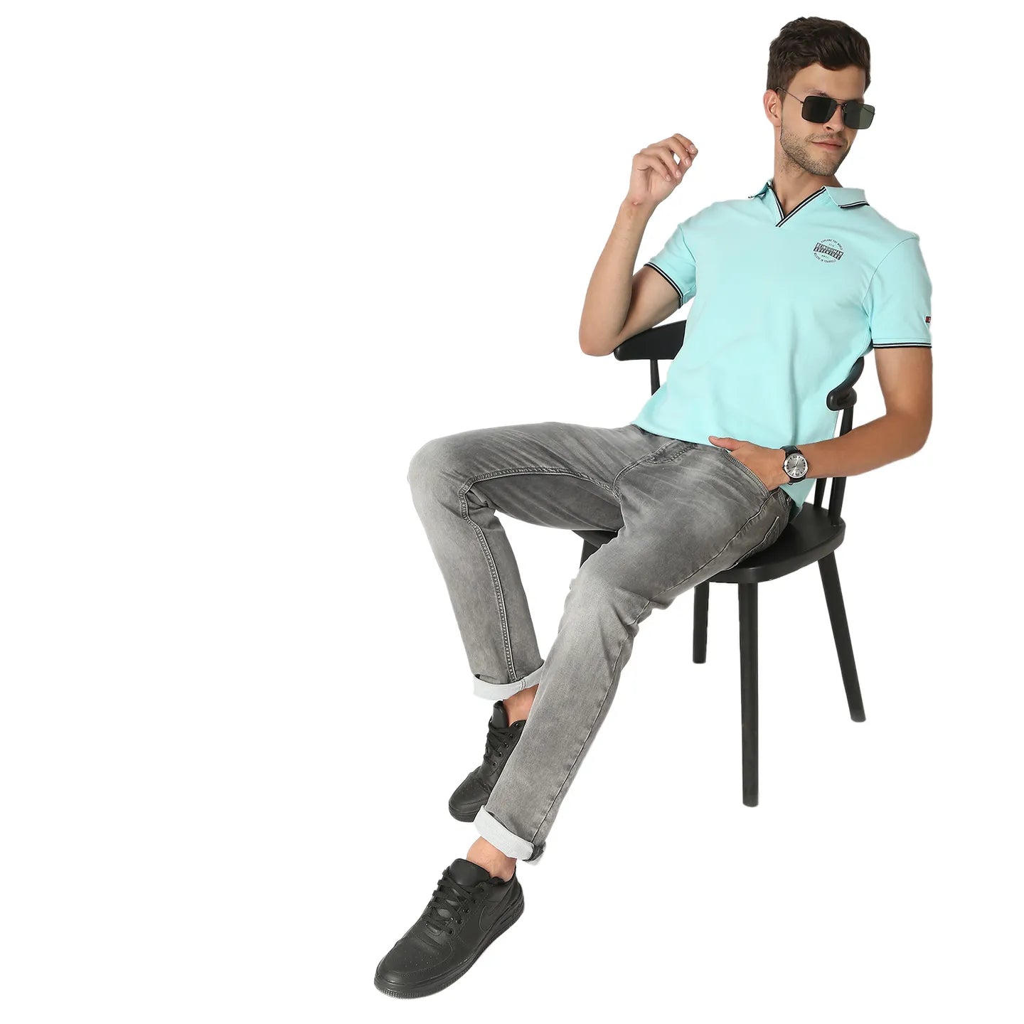 Being Human Clothing Men Regular Fit Polo Neck T-Shirts-Aqua