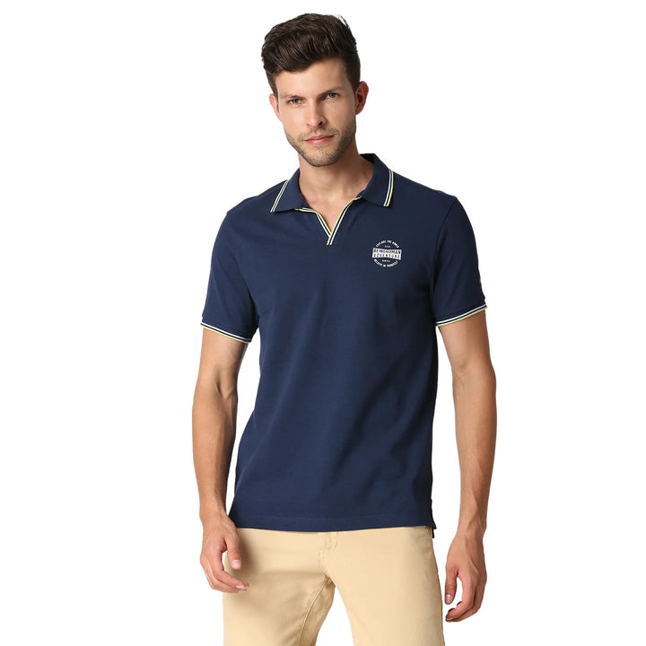 Blue Slim Straight Fit Men's Polo T-Shirt by Being Human Clothing