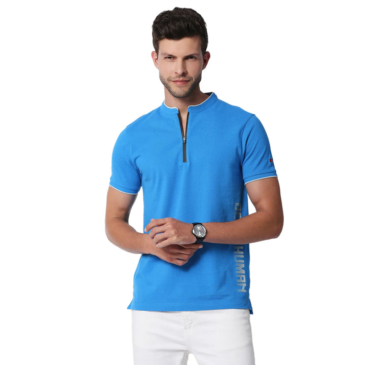 Blue Slim Straight Fit Men's Polo T-Shirt