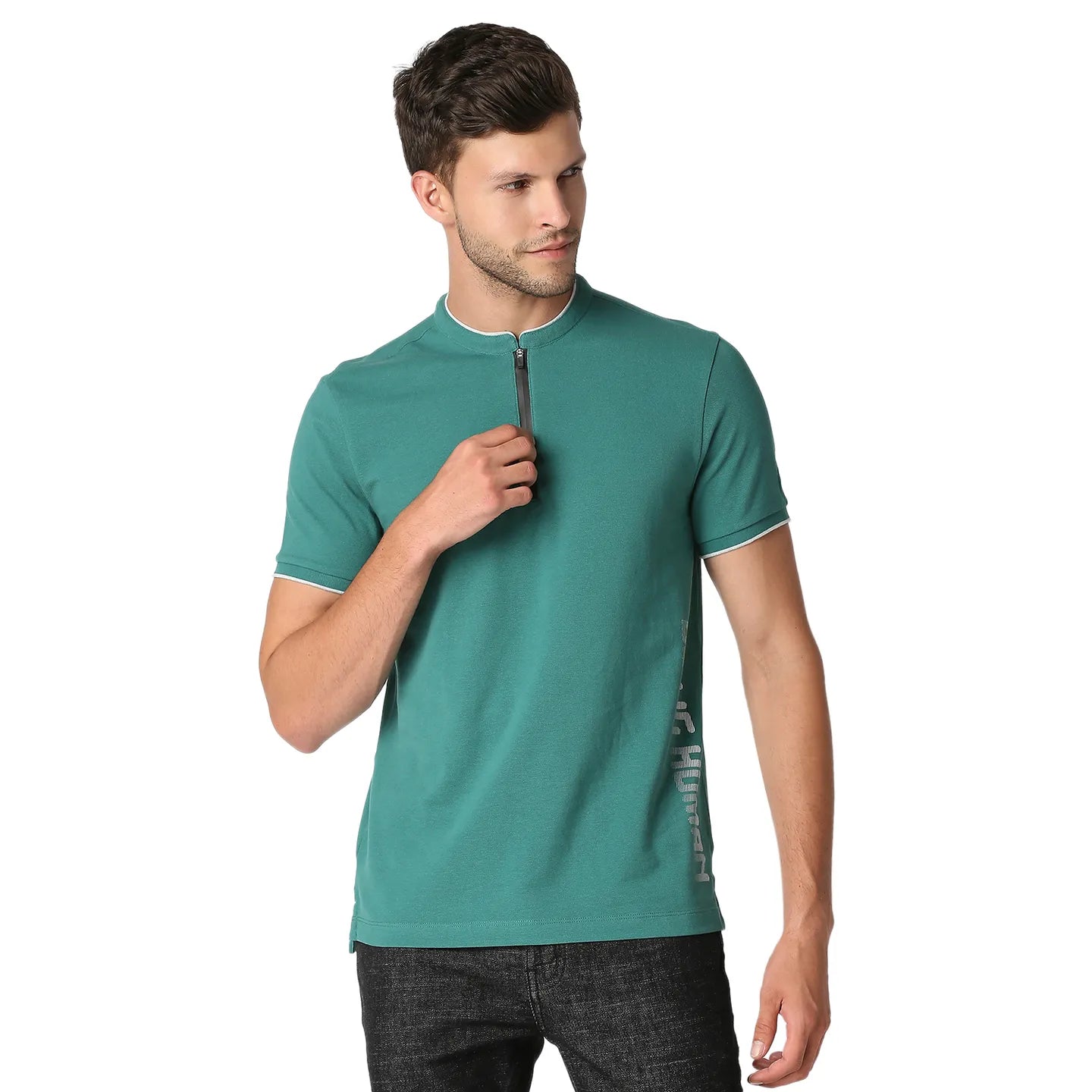 Green Slim Straight Fit Men's Polo T-Shirt by Being Human Clothing