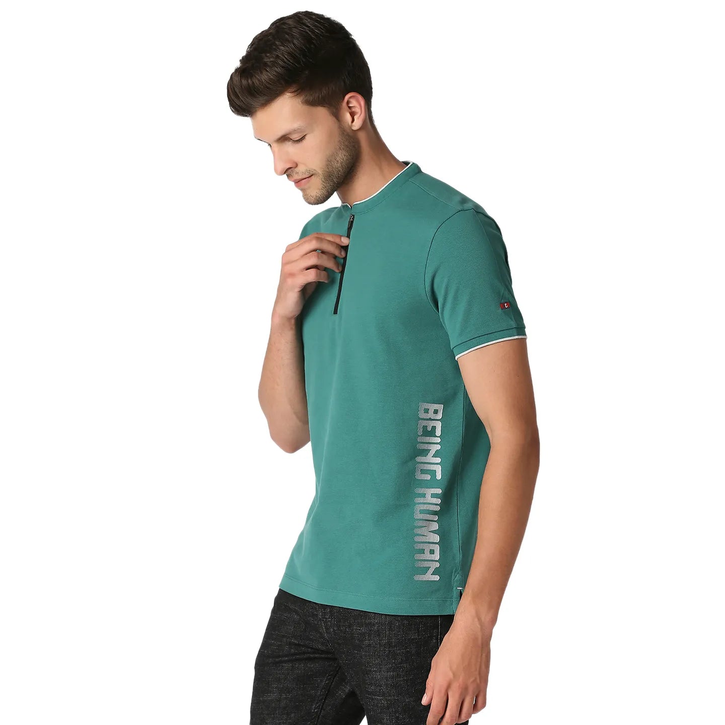 Green Slim Straight Fit Men's Polo T-Shirt by Being Human Clothing