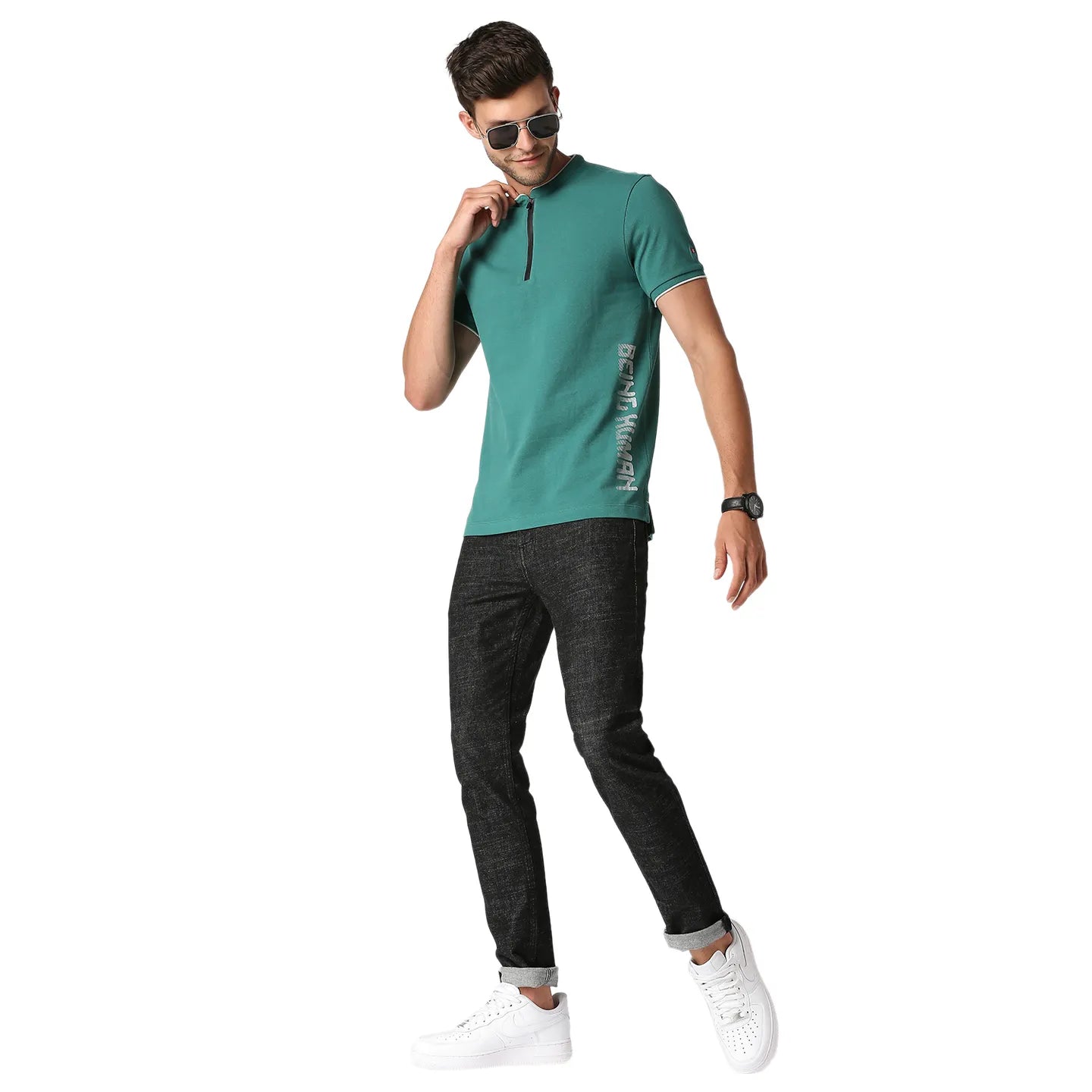 Green Slim Straight Fit Men's Polo T-Shirt by Being Human Clothing