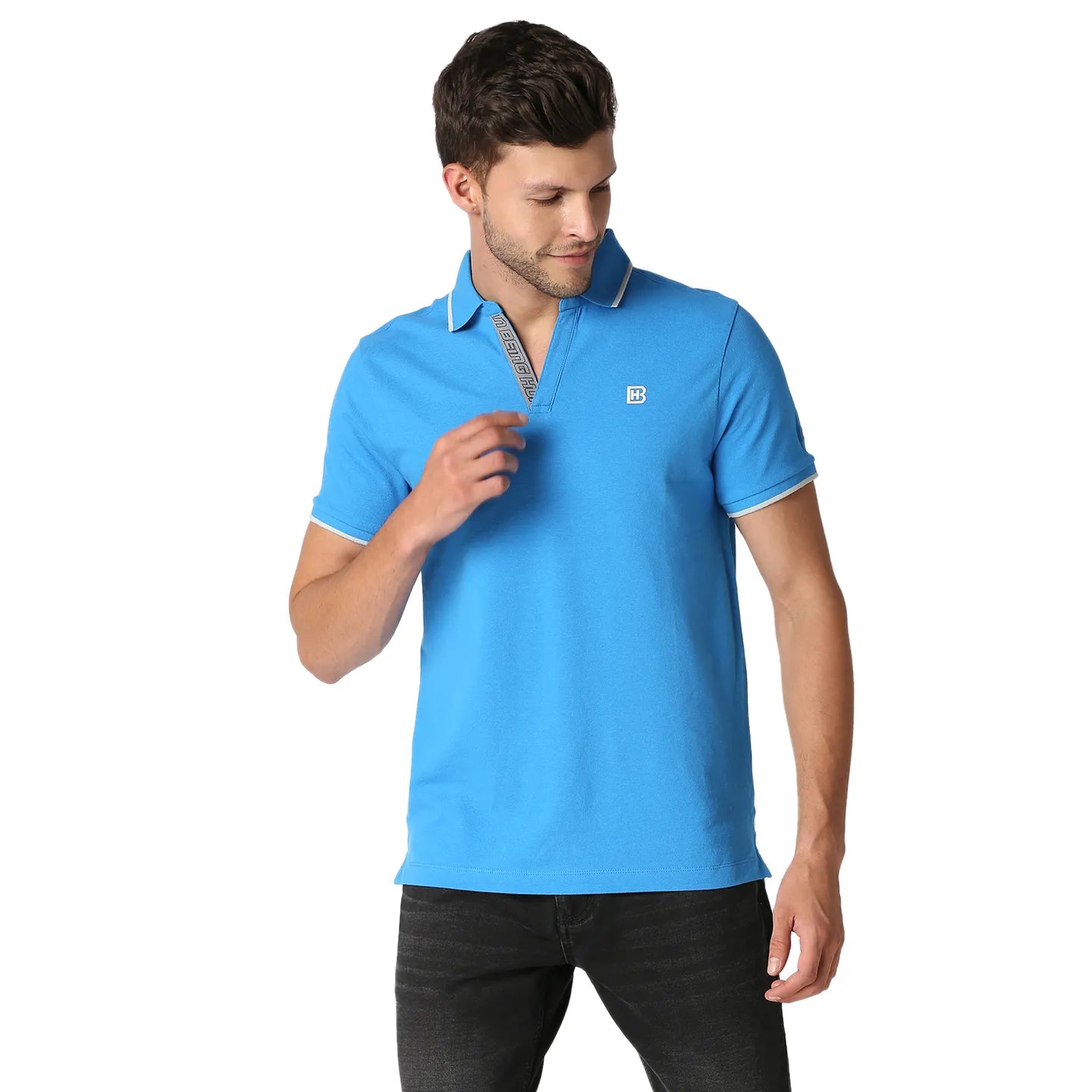 Being Human Clothing Men Regular Fit Polo Neck T-Shirts-Blue