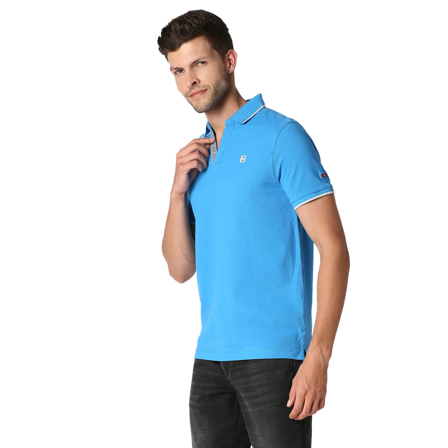Being Human Clothing Men Regular Fit Polo Neck T-Shirts-Blue