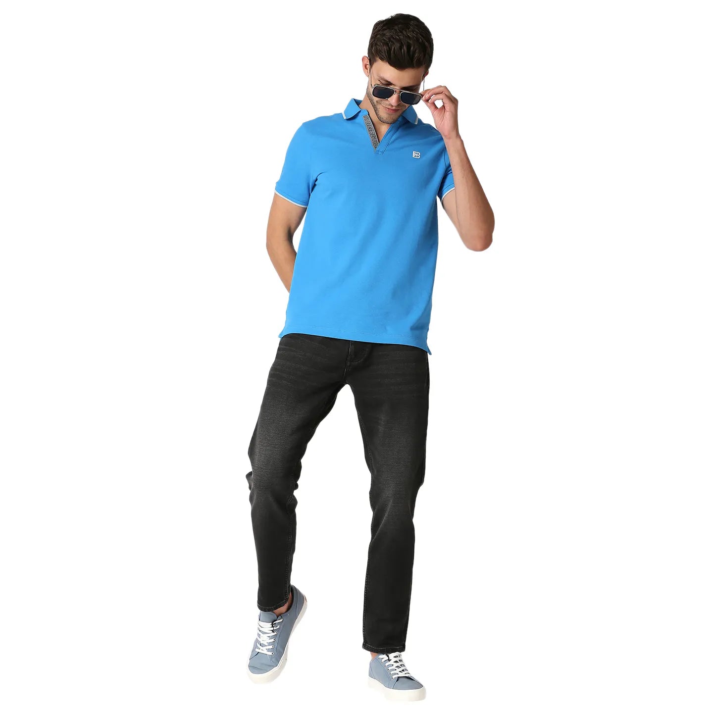 Being Human Clothing Men Regular Fit Polo Neck T-Shirts-Blue