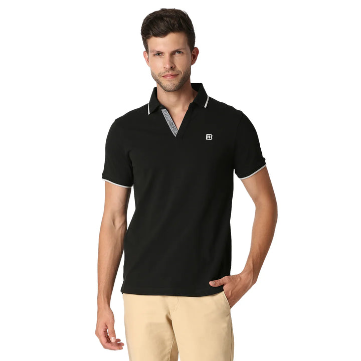Black Slim Straight Fit Men's Polo T-Shirt
