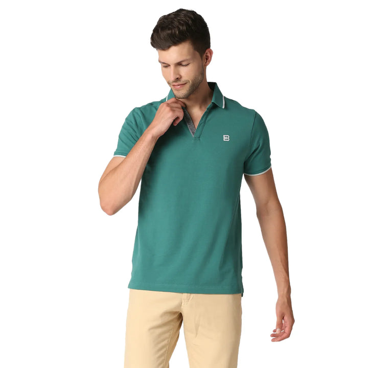 Green Slim Straight Fit Men's Polo T-Shirt