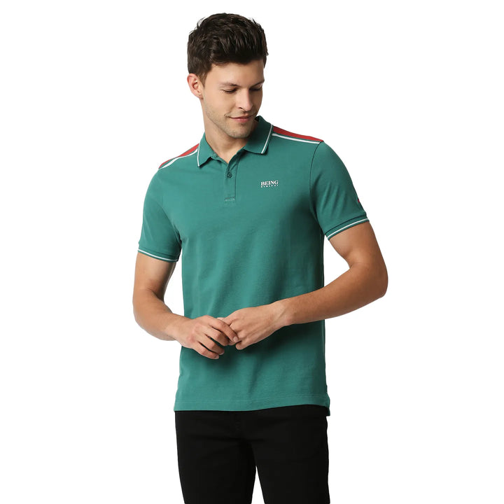 Green Slim Straight Fit Men's Polo T-Shirt