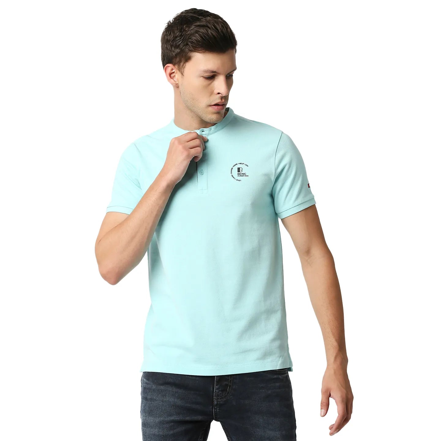 Being Human Clothing Men Regular Fit Collared T-Shirts-Aqua
