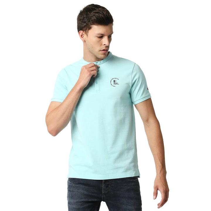 Aqua Regular Fit Mandarin Collar Men's Polo T-Shirt