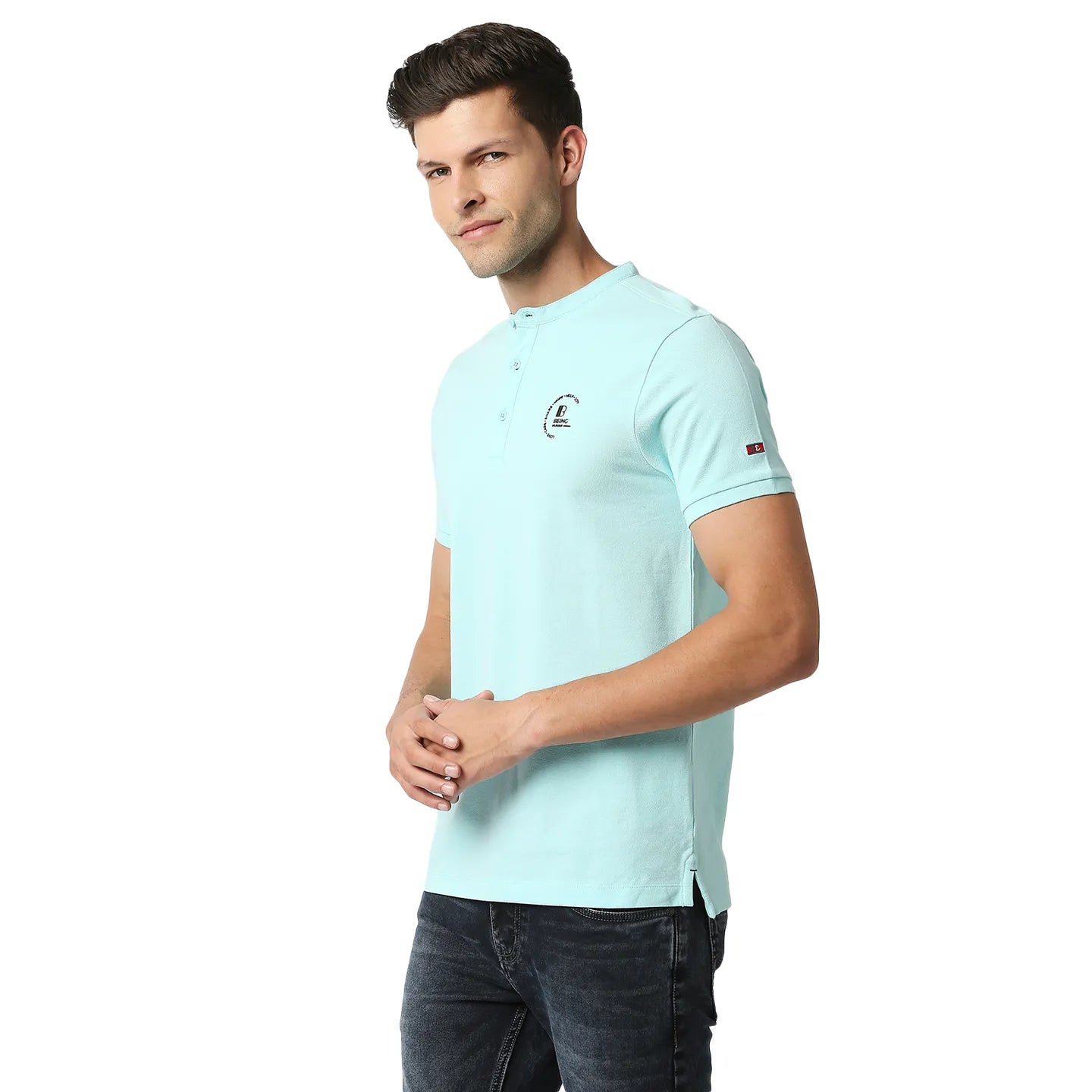 Being Human Clothing Men Regular Fit Collared T-Shirts-Aqua