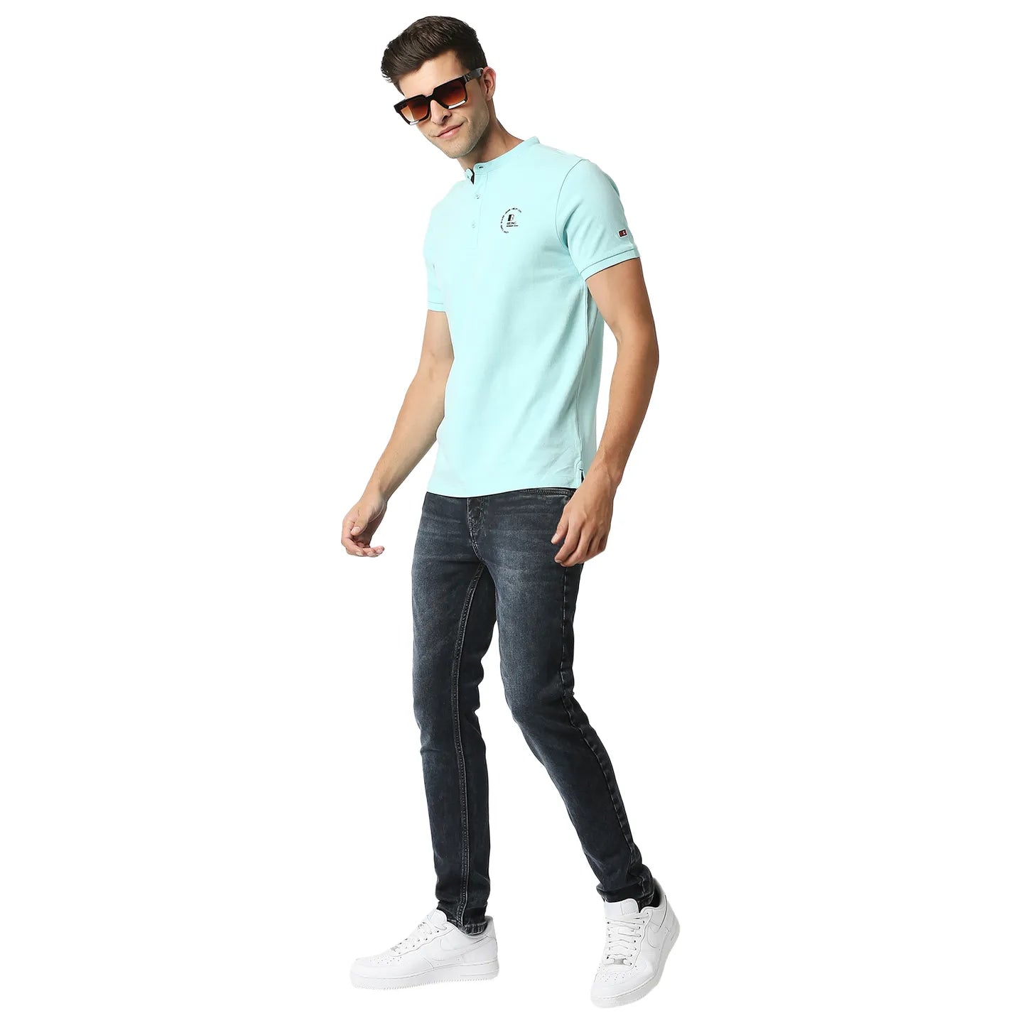Being Human Clothing Men Regular Fit Collared T-Shirts-Aqua