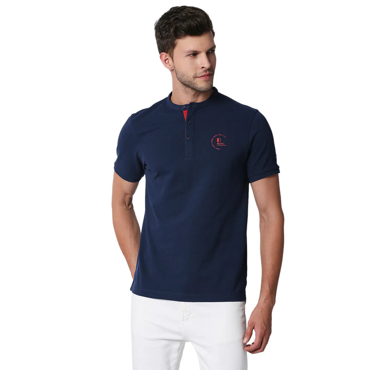 Blue Slim Straight Fit Men's Polo T-Shirt