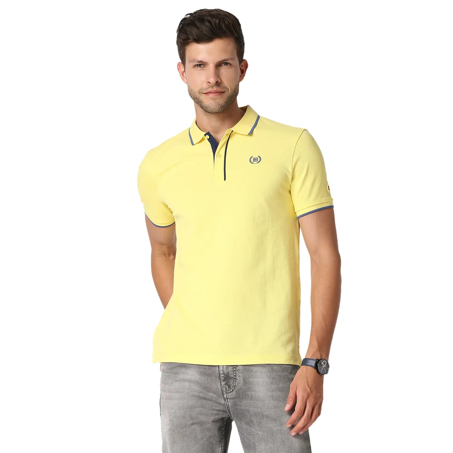 Yellow Slim Straight Fit Men's Polo T-Shirt by Being Human Clothing