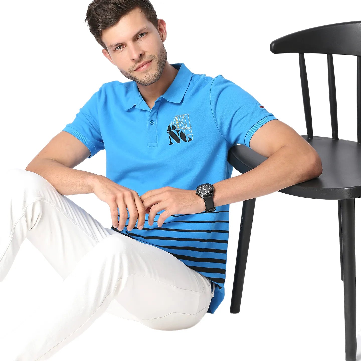 Being Human Clothing Men Regular Fit Polo Neck T-Shirts-Blue