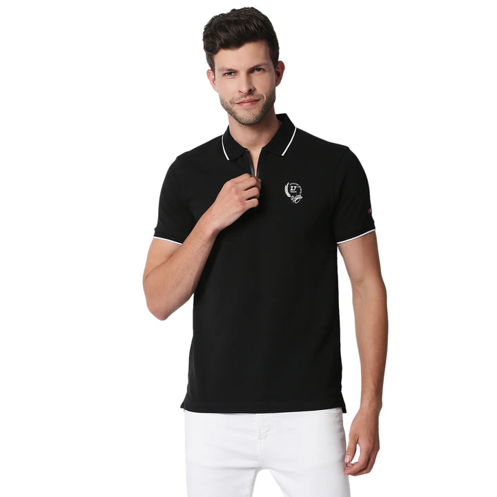 Black Regular Fit Men's Polo T-Shirt