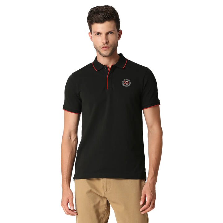 Black Regular Fit Men's Polo T-Shirt by Being Human Clothing