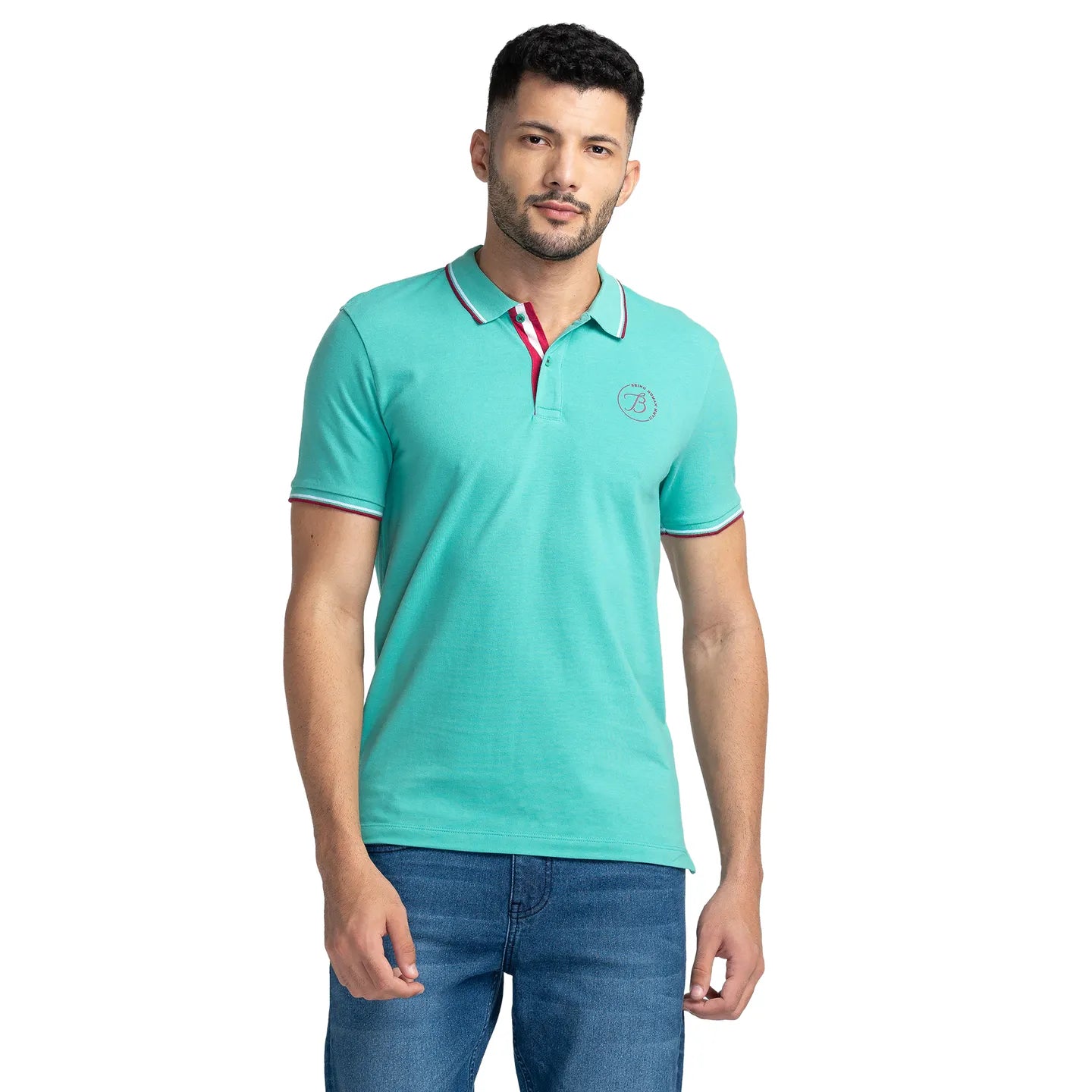 Being Human Clothing Men Regular Fit Polo Neck T-Shirts-Pool Green