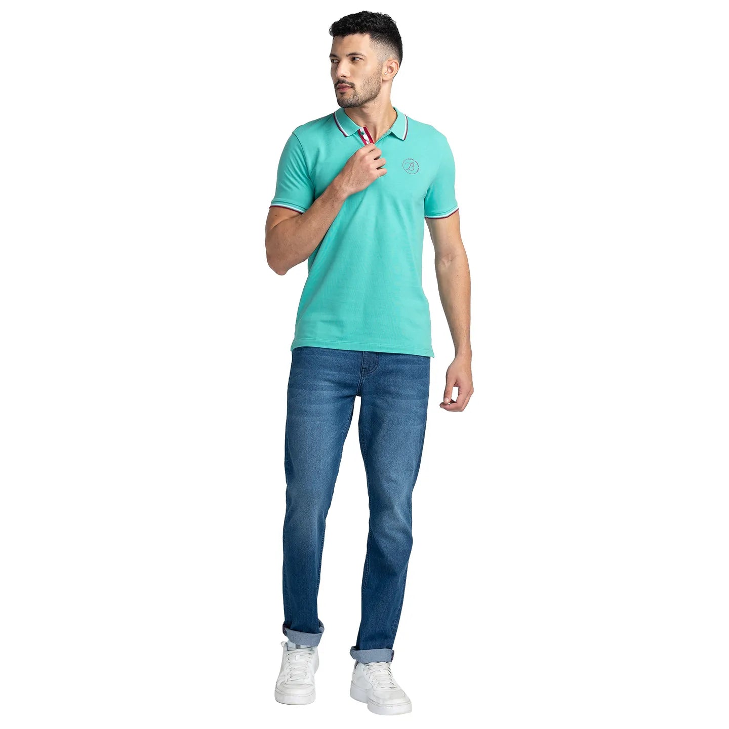 Being Human Clothing Men Regular Fit Polo Neck T-Shirts-Pool Green