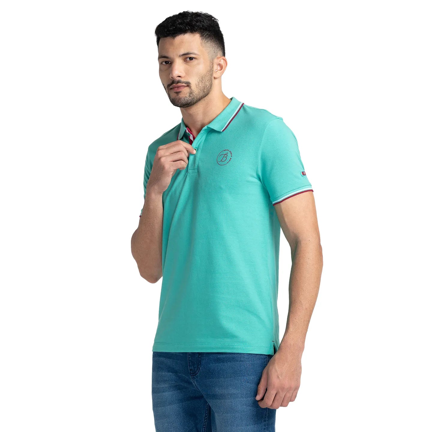 Being Human Clothing Men Regular Fit Polo Neck T-Shirts-Pool Green