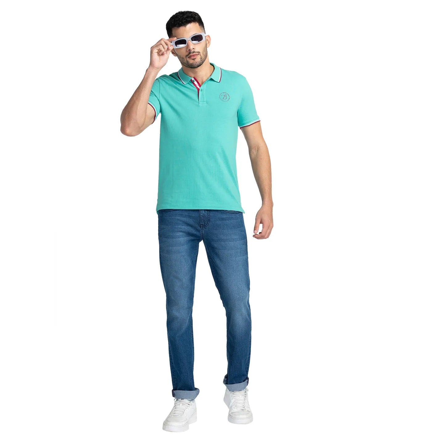 Being Human Clothing Men Regular Fit Polo Neck T-Shirts-Pool Green