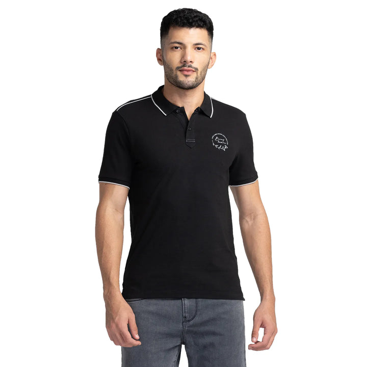 Black Regular Fit Men's Polo T-Shirt