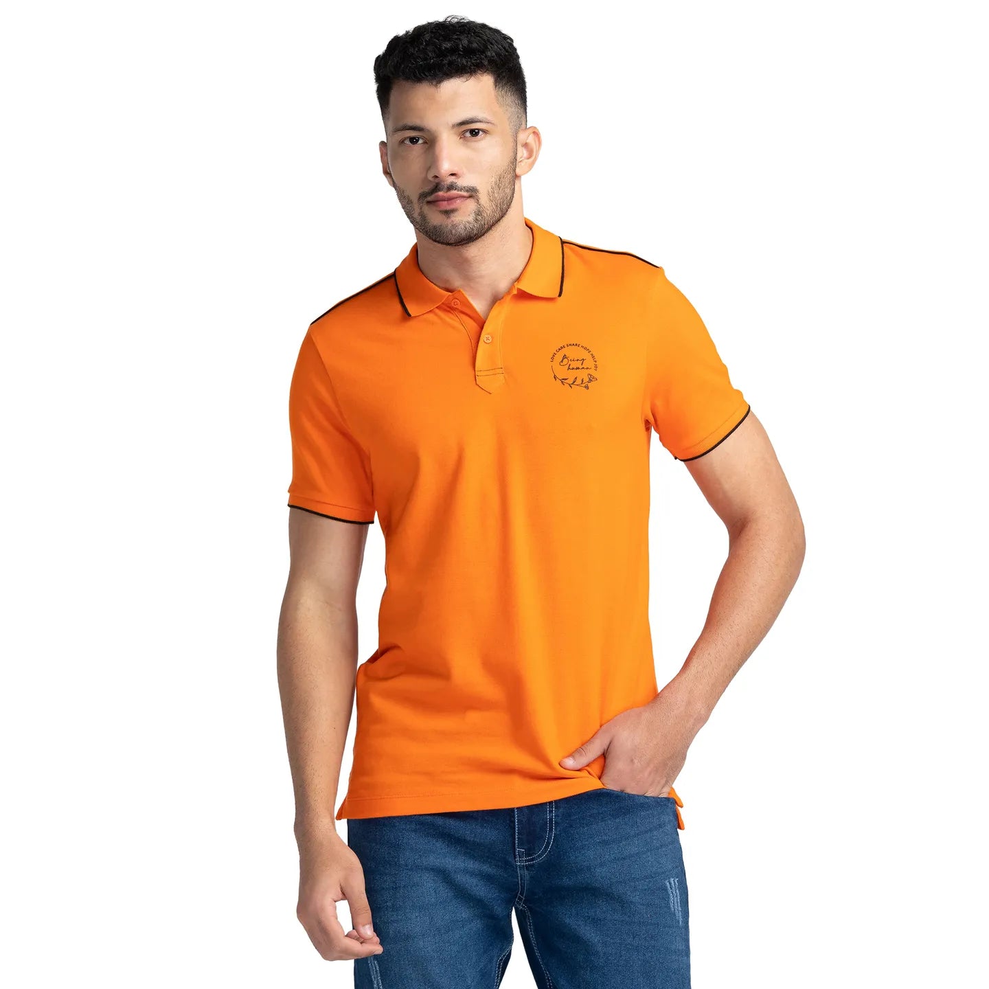Blue Regular Fit Men's Polo T-Shirt by Being Human Clothing
