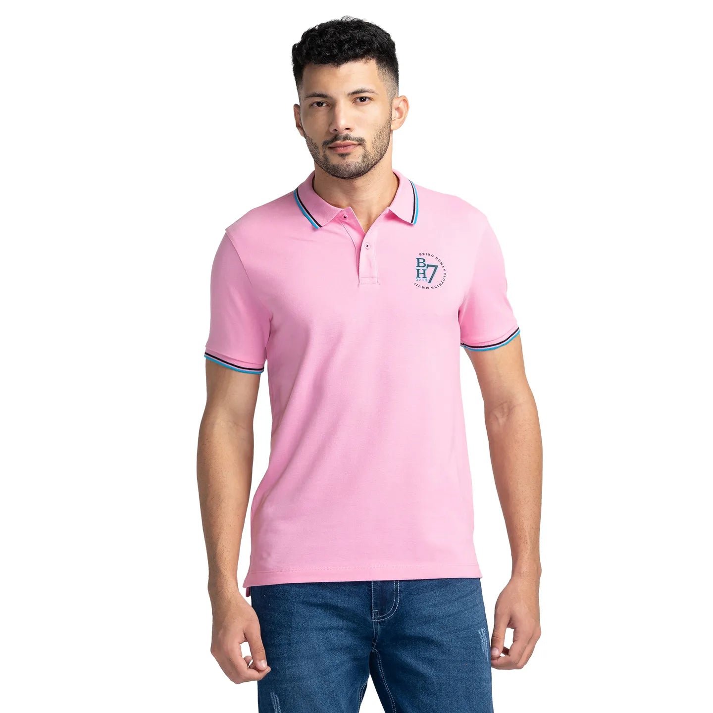 Being Human Clothing Men Regular Fit Polo Neck T-Shirts-Prism Pink