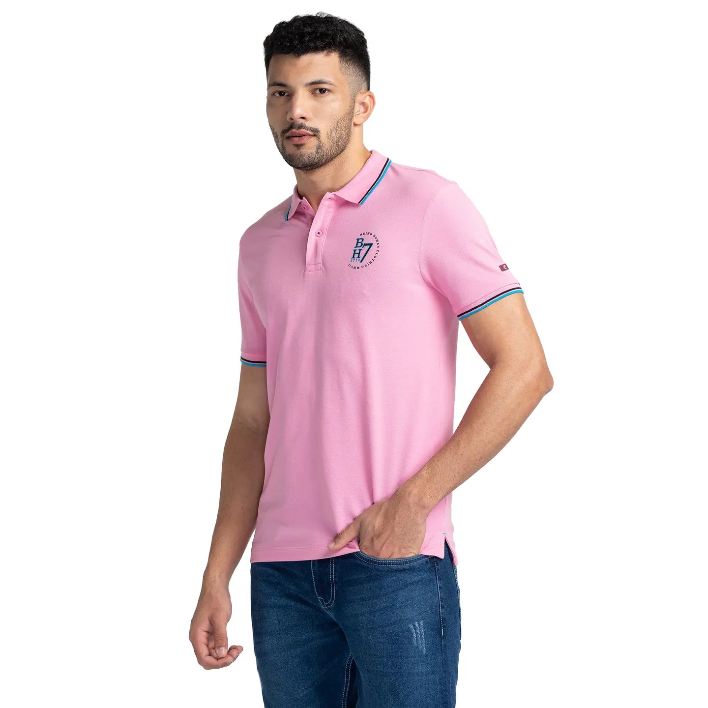 Being Human Clothing Men Regular Fit Polo Neck T-Shirts-Prism Pink