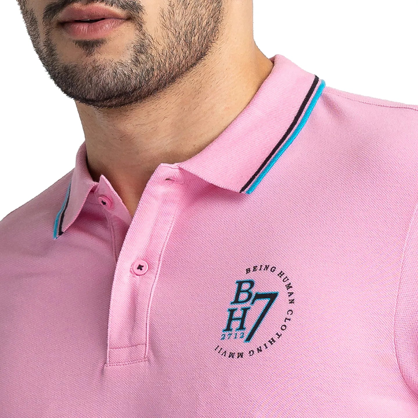 Being Human Clothing Men Regular Fit Polo Neck T-Shirts-Prism Pink