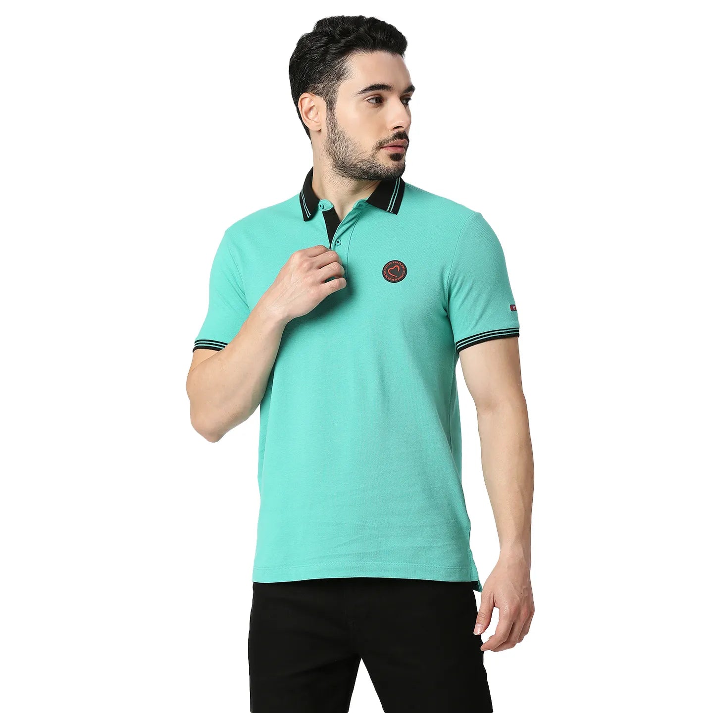 Being Human Clothing Men Regular Fit Polo Neck T-Shirts-Pool Green