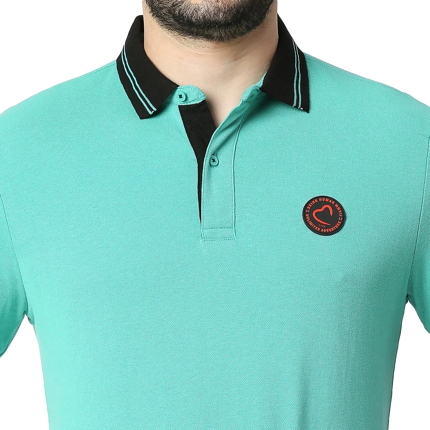 Being Human Clothing Men Regular Fit Polo Neck T-Shirts-Pool Green